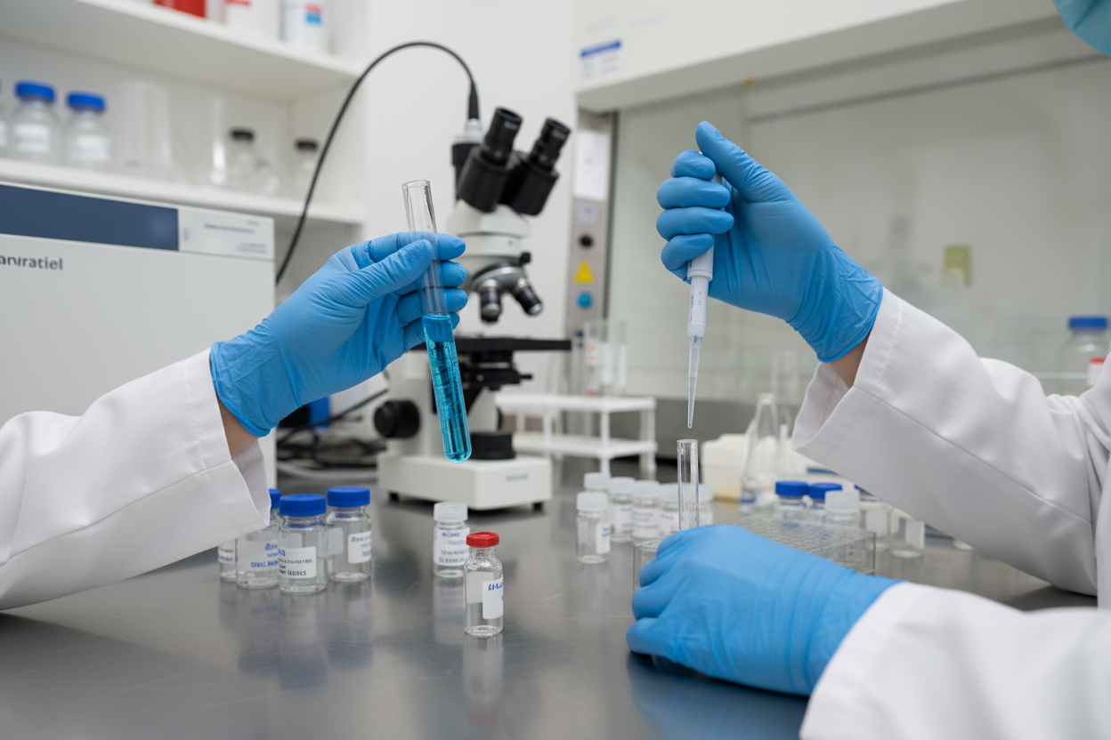 Close-ups of scientists handling samples